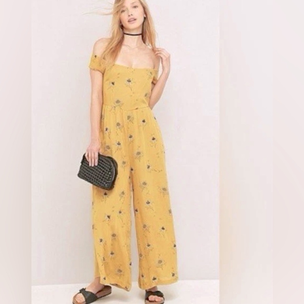 Free People Free People Aster Sunflower Gauzy Wide-Leg Smocked Jumpsuit ZB6